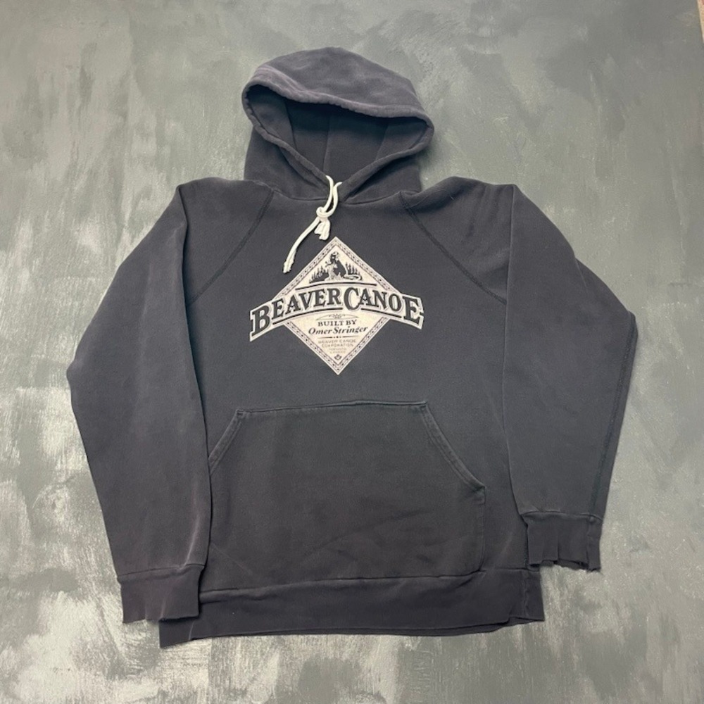 Vintage Beaver Canoe Graphic Hoodie Mens XL Black 90s Roots Canada